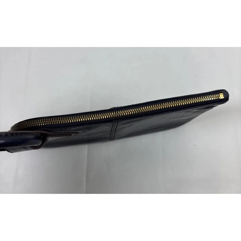 HOBO International Navy Polished Leather Sable Wristlet Circular‎ Handle Preppy